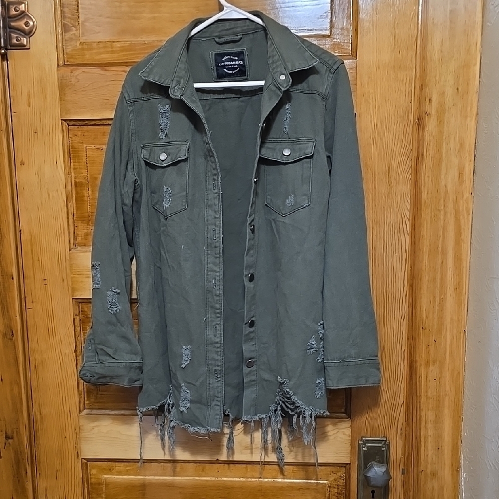 American Bazi Distressed Green Utility Jacket L